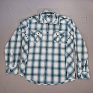 EUC Helix Men's Long Sleeve Button Down Shirt Color Blue Plaid Size XL Pockets